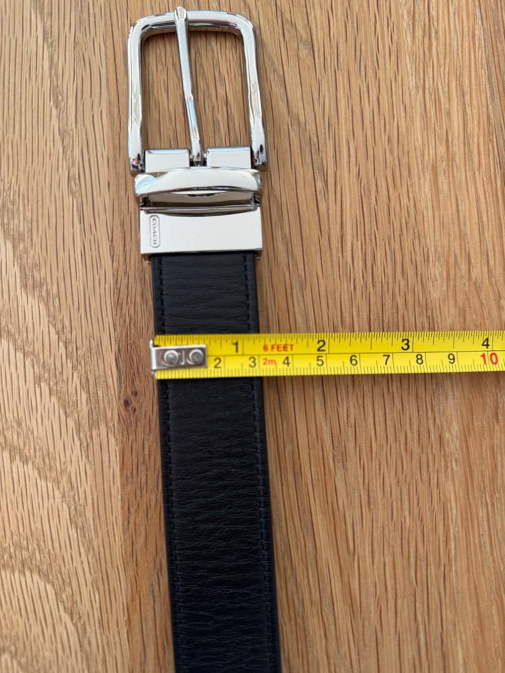 Coach 33”-35” Black Leather Belt with Polished Silver Buckle 1.5” - Picture 8 of 8